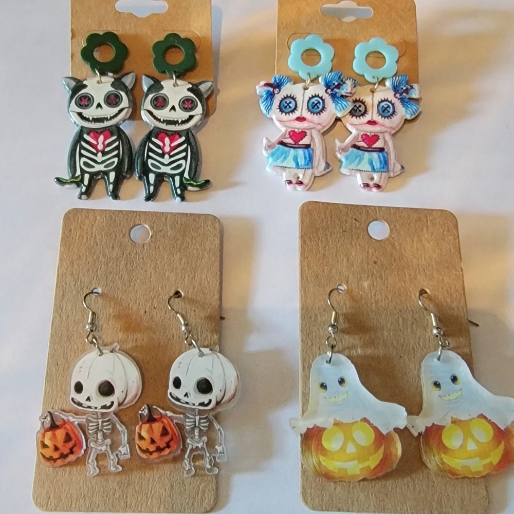 4 Pairs Halloween Themed Acrylic Earrings
